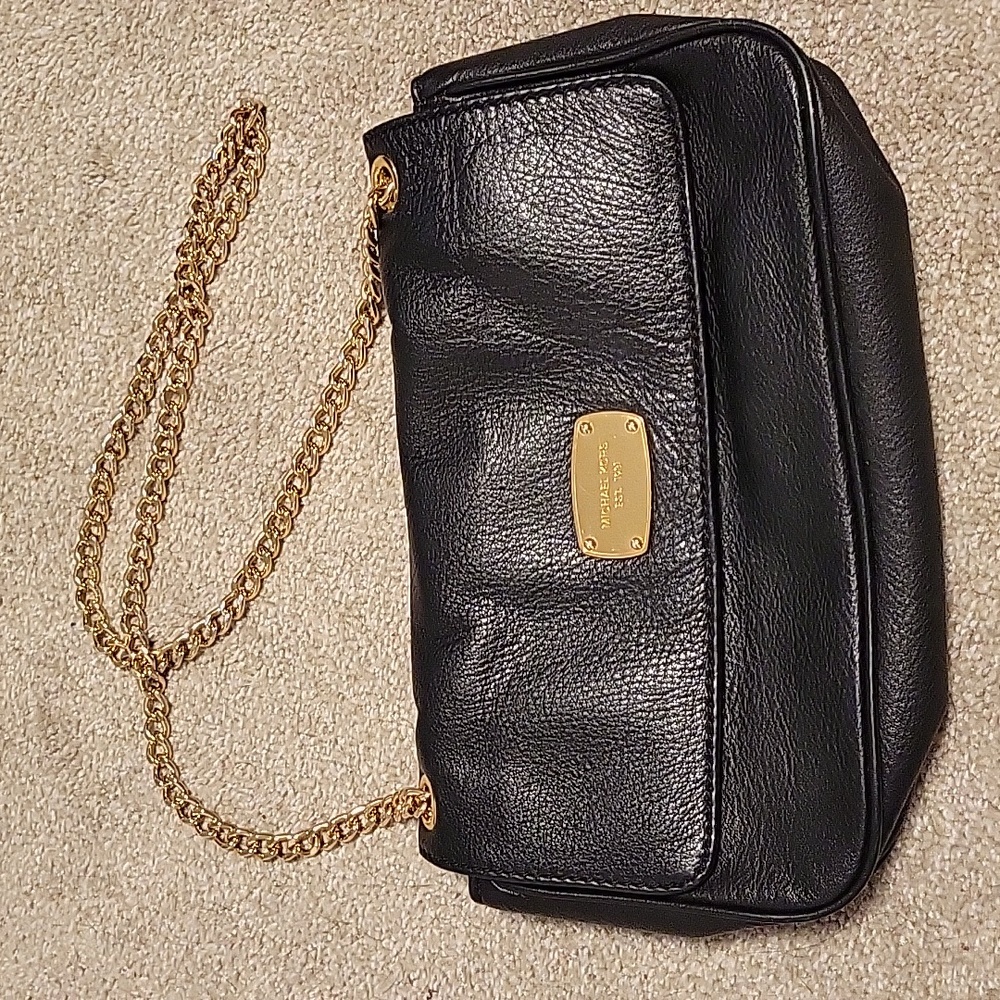 Michael Kors Black Leather Bag with Gold Chain